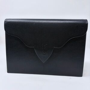 Yves Saint Laurent Vintage YSL Logo Black Leather Clutch Bag